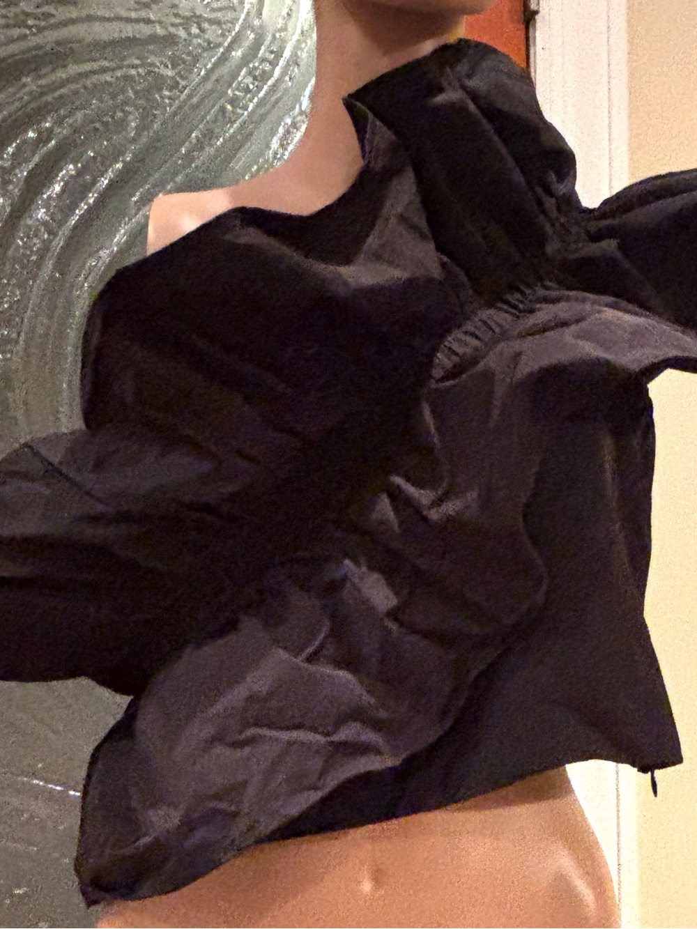 Off-Shoulder Black Ruffle Women's Top - Picture 7 of 8